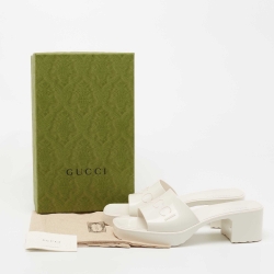 Pre Owned Gucci Cream Rubber Logo Slide Platform Sandals Size 41