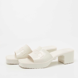 Pre Owned Gucci Cream Rubber Logo Slide Platform Sandals Size 41