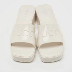 Pre Owned Gucci Cream Rubber Logo Slide Platform Sandals Size 41