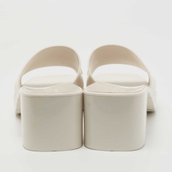 Pre Owned Gucci Cream Rubber Logo Slide Platform Sandals Size 41