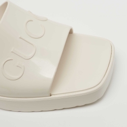 Pre Owned Gucci Cream Rubber Logo Slide Platform Sandals Size 41