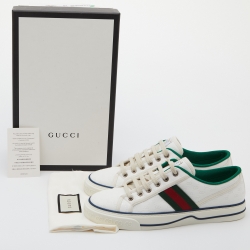 مملوكة مسبقًا Gucci White Mini GG Jacquard Fabric Tennis 1977 Low Top Sneakers Size 39