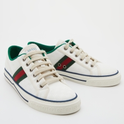 مملوكة مسبقًا Gucci White Mini GG Jacquard Fabric Tennis 1977 Low Top Sneakers Size 39