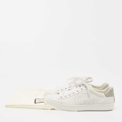 Gucci White/Grey Leather Perforated GG Ace Sneakers Size 37