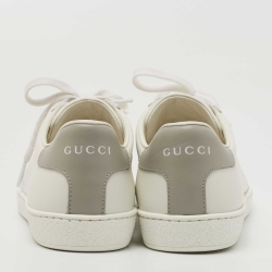 Gucci White/Grey Leather Perforated GG Ace Sneakers Size 37