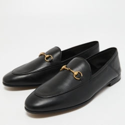 Pre Owned Gucci Black Leather Jordaan Loafers Size 42