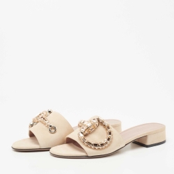Gucci Beige Suede Crystal Horsebit Maxime Slide Sandals Size 37.5