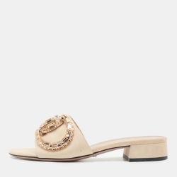 Gucci Beige Suede Crystal Horsebit Maxime Slide Sandals Size 37.5