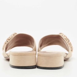 Gucci Beige Suede Crystal Horsebit Maxime Slide Sandals Size 37.5