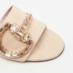 Gucci Beige Suede Crystal Horsebit Maxime Slide Sandals Size 37.5