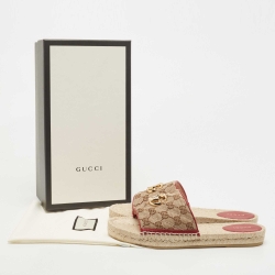 مملوكة مسبقًا Gucci Beige/Brown GG Canvas Double G Espadrille Flat Slides Size 40