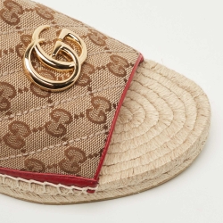 مملوكة مسبقًا Gucci Beige/Brown GG Canvas Double G Espadrille Flat Slides Size 40