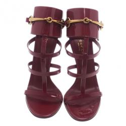 Pre Owned Gucci Raspberry Patent Ursula Gladiator Sandals Size 37.5