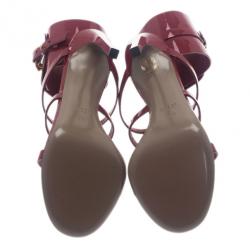 Pre Owned Gucci Raspberry Patent Ursula Gladiator Sandals Size 37.5