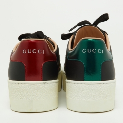 Gucci Black Leather Embroidered Bee Ace Platform Sneakers Size 37