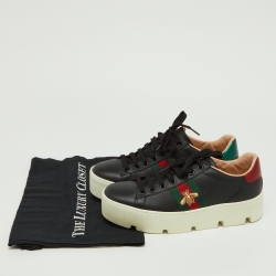 Gucci Black Leather Embroidered Bee Ace Platform Sneakers Size 37