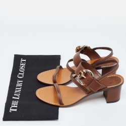 Pre Owned Gucci Brown Leather Slingback Sandals Size 37.5