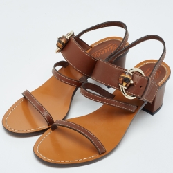 Pre Owned Gucci Brown Leather Slingback Sandals Size 37.5