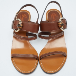 Pre Owned Gucci Brown Leather Slingback Sandals Size 37.5