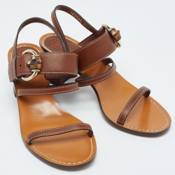 Pre Owned Gucci Brown Leather Slingback Sandals Size 37.5