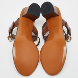 Pre Owned Gucci Brown Leather Slingback Sandals Size 37.5