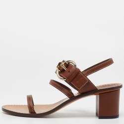 Pre Owned Gucci Brown Leather Slingback Sandals Size 37.5