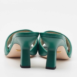 Pre Owned Gucci Green Quilted Leather Logo Embellished Double G Mules Sandals Size 38.5