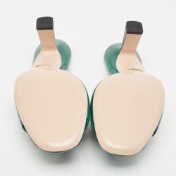 Pre Owned Gucci Green Quilted Leather Logo Embellished Double G Mules Sandals Size 38.5