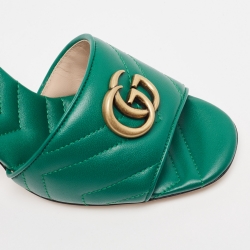 Pre Owned Gucci Green Quilted Leather Logo Embellished Double G Mules Sandals Size 38.5