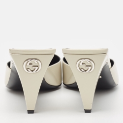 Pre Owned Gucci Off White Leather Mallory Slides Mules Size 39
