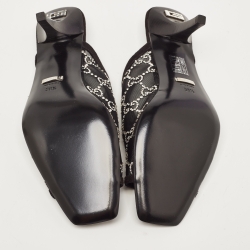 Pre Owned Gucci Black GG Crystal Embellished Mesh Mules Size 38.5