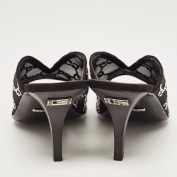 Pre Owned Gucci Black GG Crystal Embellished Mesh Mules Size 38.5