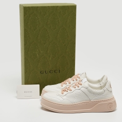 Pre Owned Gucci White GG Embossed Leather Low Top Sneakers Size 38.5