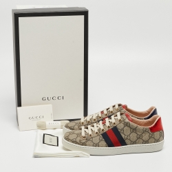 Pre Owned Gucci Beige/Brown GG Supreme Canvas Ace Sneakers Size 36