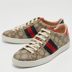 Pre Owned Gucci Beige/Brown GG Supreme Canvas Ace Sneakers Size 36