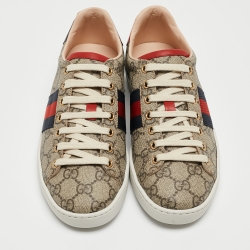 Pre Owned Gucci Beige/Brown GG Supreme Canvas Ace Sneakers Size 36