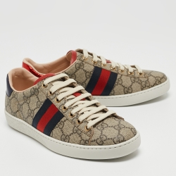 Pre Owned Gucci Beige/Brown GG Supreme Canvas Ace Sneakers Size 36