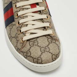 Pre Owned Gucci Beige/Brown GG Supreme Canvas Ace Sneakers Size 36