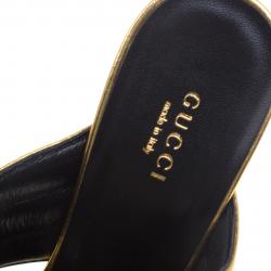 مملوكة مسبقًا Gucci Gold Metallic Leather Sylvia Crossover Mules Size 39.5
