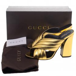 مملوكة مسبقًا Gucci Gold Metallic Leather Sylvia Crossover Mules Size 39.5