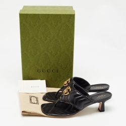 Gucci Black Leather Double G Thong Sandals Size 39