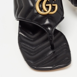 Gucci Black Leather Double G Thong Sandals Size 39