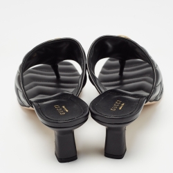 Gucci Black Leather Double G Thong Sandals Size 39