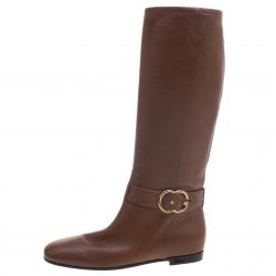 Pre Owned Gucci Brown Leather Riding Knee Boots Size 38