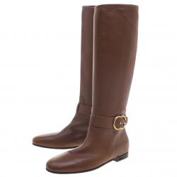 Pre Owned Gucci Brown Leather Riding Knee Boots Size 38
