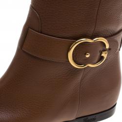 Pre Owned Gucci Brown Leather Riding Knee Boots Size 38