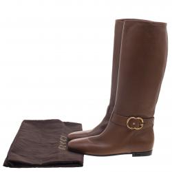 Pre Owned Gucci Brown Leather Riding Knee Boots Size 38