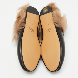 مملوكة مسبقًا Gucci Black Leather Fur Lined Princetown Flat Mules Size 37