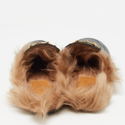 مملوكة مسبقًا Gucci Black Leather Fur Lined Princetown Flat Mules Size 37