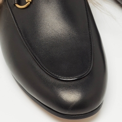 مملوكة مسبقًا Gucci Black Leather Fur Lined Princetown Flat Mules Size 37